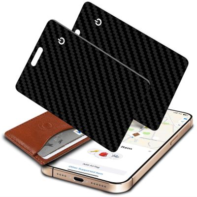 Vrebrey Wallet Tracker Card 2-Pack, Slim Rechargeable Bluetooth Item Locator, Smart Finder Compatible with Apple Find My for Wallet & Luggage, IP68 Waterproof (iOS Only)