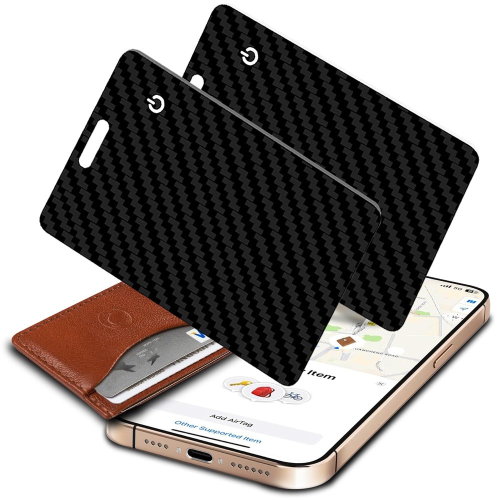Vrebrey Wallet Tracker Card 2-Pack, Slim Rechargeable Bluetooth Item Locator, Smart Finder Compatible with Apple Find My for Wallet & Luggage, IP68 Waterproof (iOS Only)