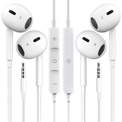 2 PackWired Earbuds, 3.5mm Headphones Wired, 3.5mm Jack in Ear Headphones with Microphone & Volume Control, Compatible with iPhone, iPad, iPod, Android, Laptop, PC, MP3, MP4 Most 3.5mm Audio Devices