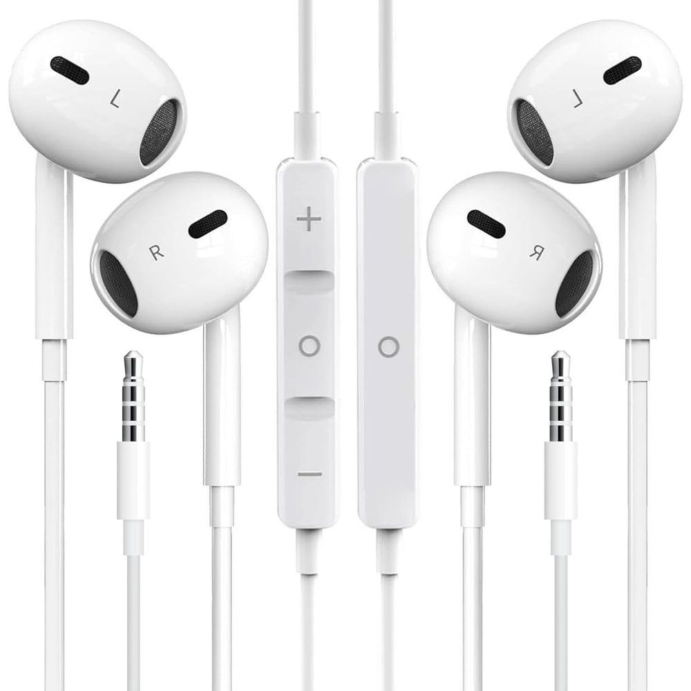 2 PackWired Earbuds, 3.5mm Headphones Wired, 3.5mm Jack in Ear Headphones with Microphone & Volume Control, Compatible with iPhone, iPad, iPod, Android, Laptop, PC, MP3, MP4 Most 3.5mm Audio Devices