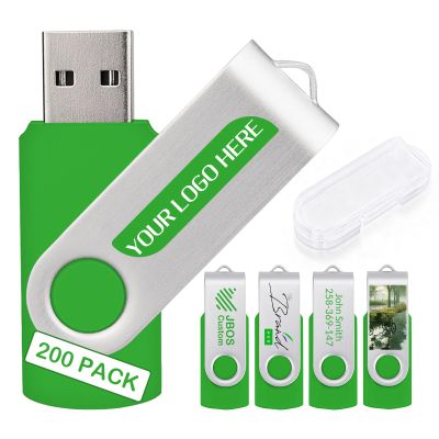 200 Pack Custom USB Flash Drives 32GB USB 3.0,Bulk Personalized Thumb Drives with Logo for Business, Events, Text or Image Printing, JBOS Customized Memory Sticks-Green