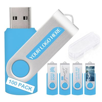 100 Pack Custom USB Flash Drives 512MB USB 2.0,Bulk Personalized Thumb Drives with Logo for Business, Events, Text or Image Printing, JBOS Customized Memory Sticks-Sky Blue