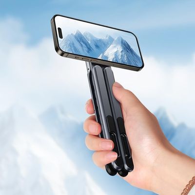 Adjustable Laptop Stand For Desk With Magnetic Phone Holder, Aluminum Alloy Portable Foldable Computer Riser, Magnetic Tripod Phone Holder For Travel & Video