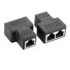 2 RJ45 Splitter Connectors, 1 to 2 Ethernet Extender Adapter Female to 2 Female RJ45 Coupler view 1