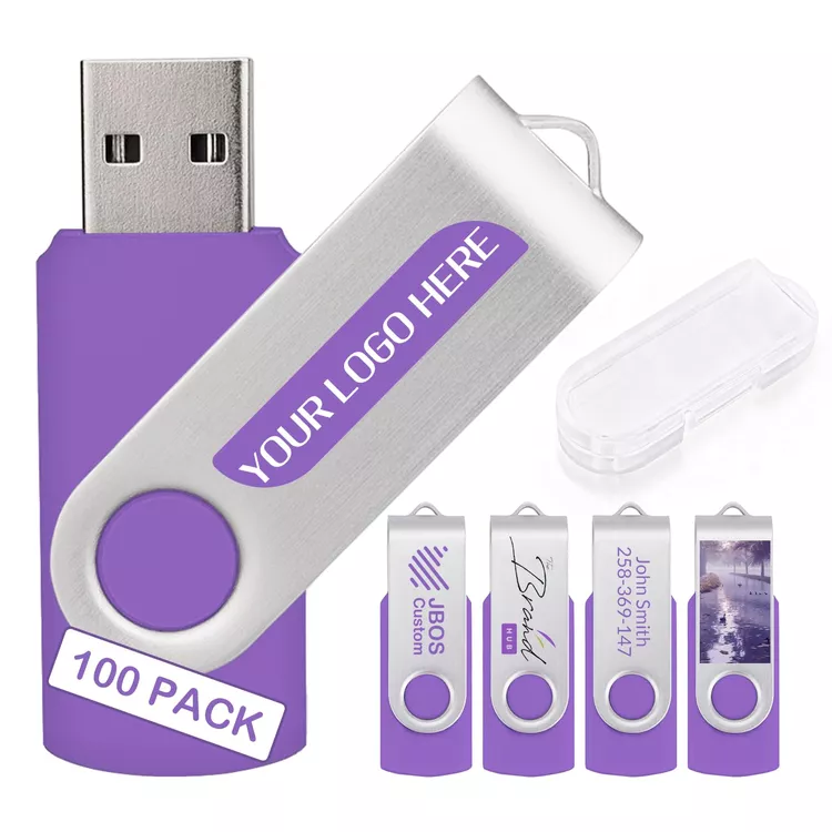 100 Pack Custom USB Flash Drives 1GB USB 2.0,Bulk Personalized Thumb Drives with Logo for Business, Events, Text or Image Printing, JBOS Customized Memory Sticks-Purple