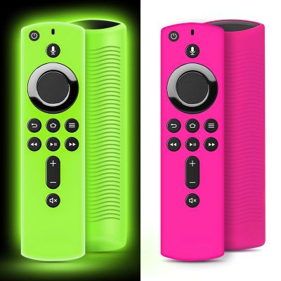 (2 Pack) Wevove Soft Protective Remote Cover,Shockproof Anti-Slip Silicone Protective Case with Lanyard Glow in The Dark (Glow Green and Rose Red)