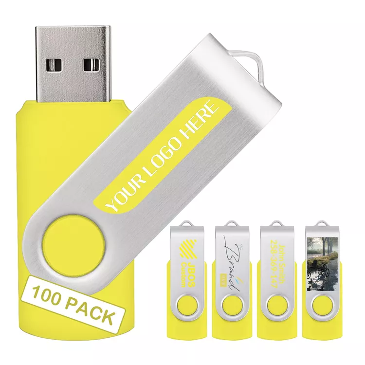 100 Pack Custom USB Flash Drives 16GB USB 3.0,Bulk Personalized Thumb Drives with Logo for Business, Events, Text or Image Printing, JBOS Customized Memory Sticks-Yellow