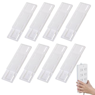 8 PCS Power Strip Holder Wall Mount, Self Adhesive Power Strip Adhesive Punch-Free Socket Holder Desktop Socket Fixer Wall Mount Cable Management for Kitchen Home Office Table, Easy to Install (White)