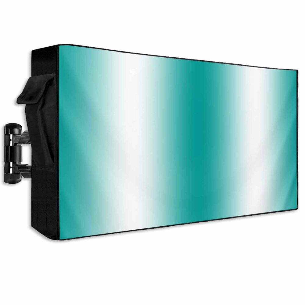 Aqua White Ombre Outdoor TV Cover Waterproof & Weatherproof TV Covers with Roll Up Front Flat 70-75 Inch, Outside Zipper Television Screen Protector Enclosure, Gradient Abstract Minimalist Aesthetic
