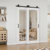 80" 1-Lite Mirror White Primed Solid Core Sliding Bypass Barn Door Double Doors with Hardware Kit,64" x 80" view 1