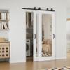 80" 1-Lite Mirror White Primed Solid Core Sliding Bypass Barn Door Double Doors with Hardware Kit,64" x 80" view 2