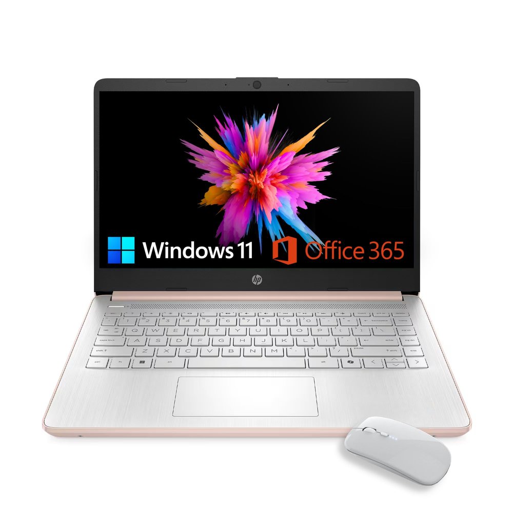 HP 14 Laptop Intel Celeron N4500 8GB Memory 256GB eMMC Storage, Microsoft Office 365 Included, Windows 11 Home S Mode, Pale Rose Gold, with Free Wireless Mouse