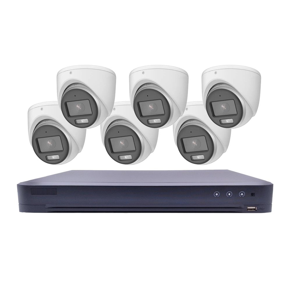 8-Channel Analog Security System, DVR with 2TB HDD, Six 5MP Turret Cameras, 24/7 Color Night Vision, 65ft Range, IP67 Rated, 4K HDMI Output T7208U2TA6C (Renewed)