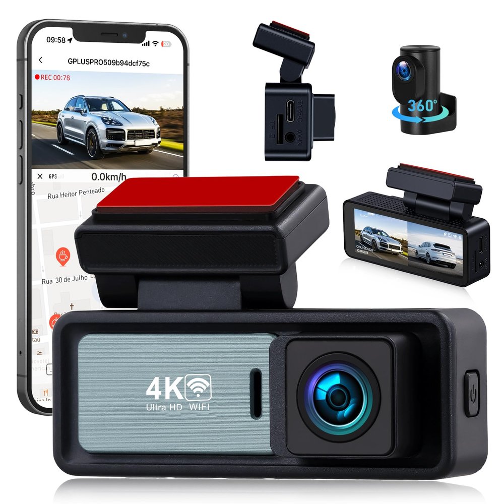 4K Dual Dash Cam Front and Rear, 4K+1080P FHD Car Camera,Dash Camera for Cars Car Camera with GPS WiFi App Control 150 Wide Angle Night Vision G-Sensor Loop Recording 24H Parking Monitoring