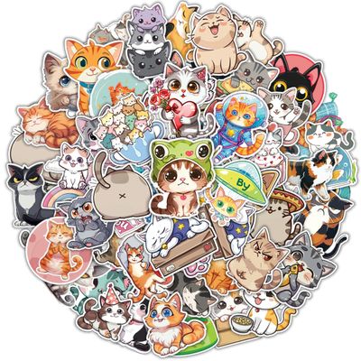 100PCS Cute Cat Stickers Waterproof Vinyl Feline Themed Decals for Kitty Lover, Laptop, Water Bottle, Scrapbook, Journaling, Phone