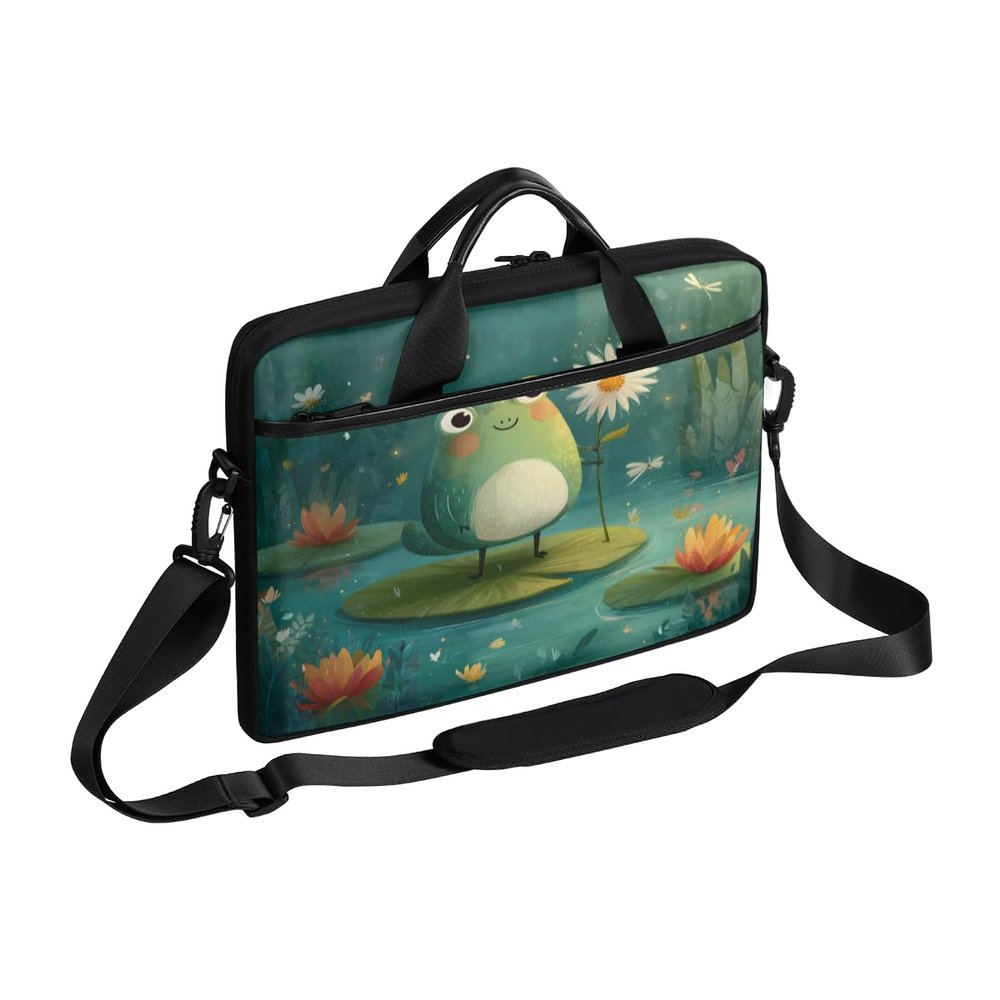 Adornori Frogs 15 Inch Laptop Bag for Women Men Daisy Waterproof Computer Carrying Case with Shoulder Straps