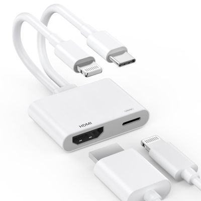 [Apple MFi Certified] 2 in 1 Lightning and USB-C to HDMI Adapter, 4K@60Hz Lightning/Type C Digital AV HDMI Adapter Cord Compatible with iPhone 17 16 15 14 13 12 11 XS XR X 8 for HDTV/Projector/Monitor