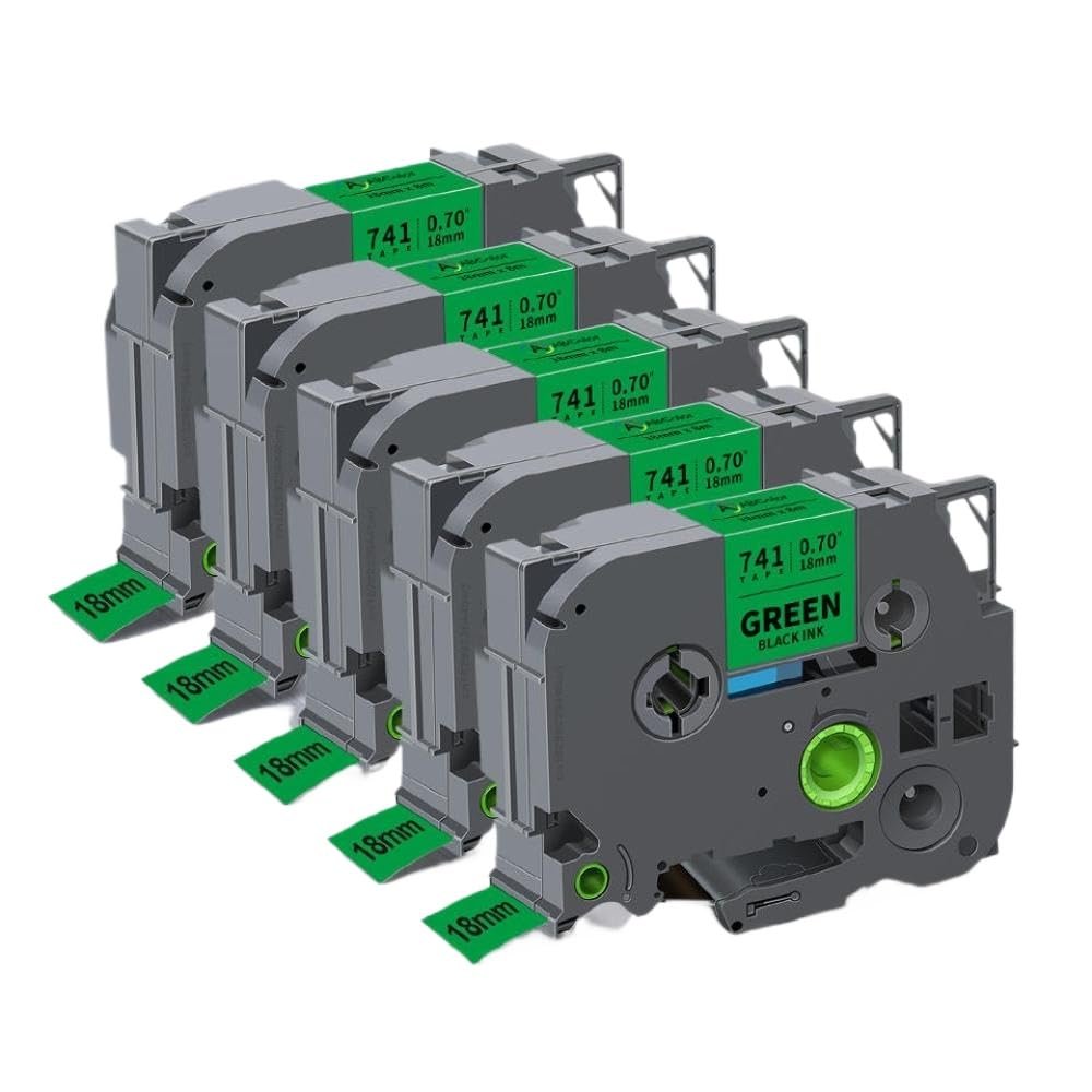 Label Tape 2pcs 5pcs 18mm TZe241 Tze-241 Tz 241 Black On White Laminated Compatible with Label Maker(5PK Black on Green)