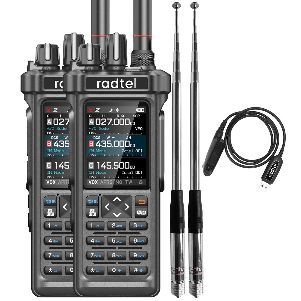 Radtel RT-950 PRO ham Radio, GPS/APRS, 10W Walkie-Talkie, Long Range Handheld Transceiver, AM/FM/CB/SW, Bluetooth App Programming, Spectrum Analyzer (with Antenna*2, Programming Cable)