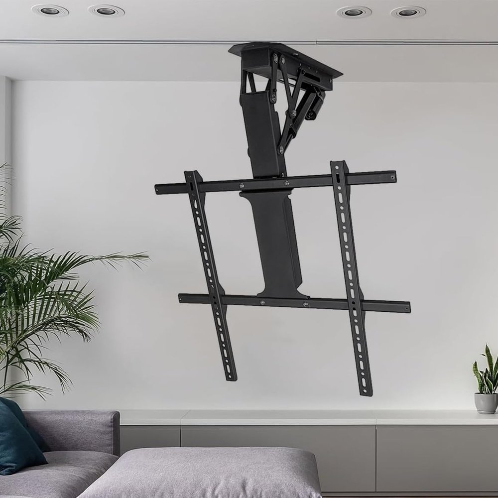 QICBYING Adjustable Ceiling TV Mount Bracket - Motorized TV Mount, 0-85 Flip Down TVs/Monitor Bracket, Telescopic Electric TVs Lift with Auto Lifting, Hidden Drop Down TVs Lift