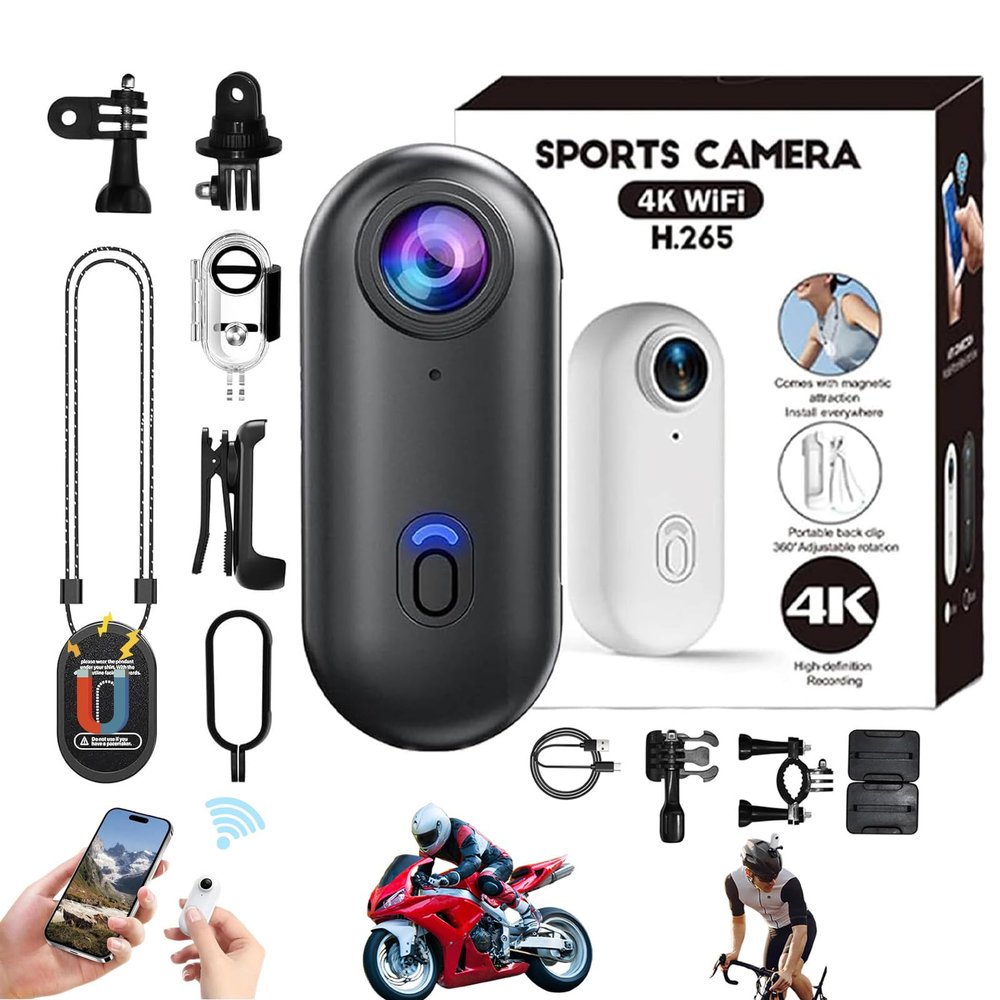 cetzork The Tap Cam, Tapcam, Tapcam Sports Camera, HD 1080p/4k Hands-Free Mini Wearable Adventure Action Body Cam with Audio Video, Mount Anywhere, for Baseball, Vlogging, Diving (Black, 4K)