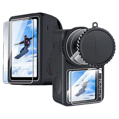 2 PCS Screen Protector for DJI Osmo Action 6, Sports Camera Tempered Glass Screen Protector Set (2 screen protector + lens cap)