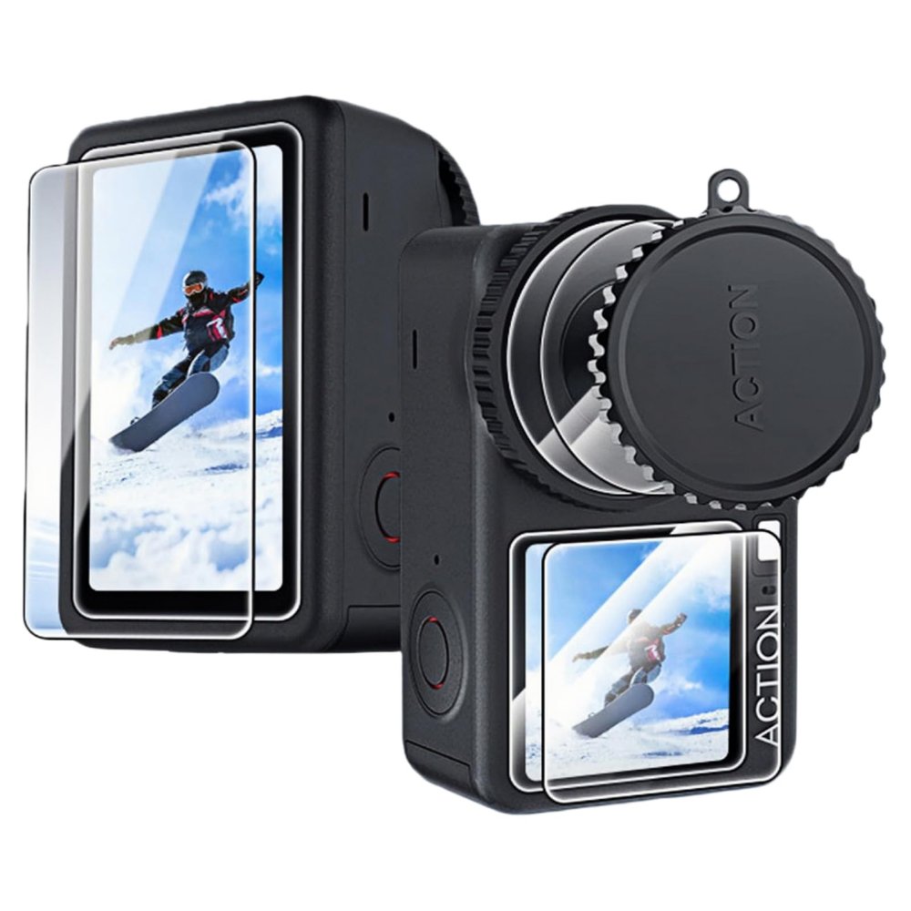 2 PCS Screen Protector for DJI Osmo Action 6, Sports Camera Tempered Glass Screen Protector Set (2 screen protector + lens cap)