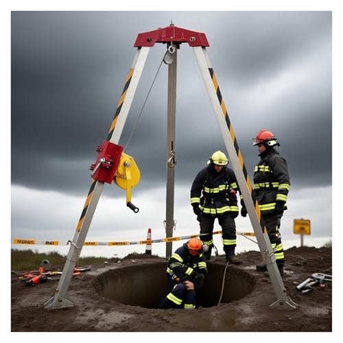 Heavy Duty Confined Space Tripod Kit with 1800 Lbs Winch, Industrial Hoist for Lifting & Rescue, Aluminum Safety Equipment for Emergency Response & Commercial Use