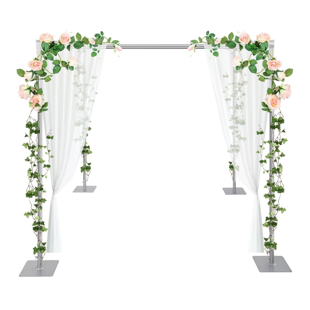 10Ft Adjustable 4 Post Hardware Kit, Outdoor Wedding Party Stand 4 Post Backdrop Stand Kit Backdrop Stand Adjustable Height and Length for Wedding Birthday Parties Decorations, Silver