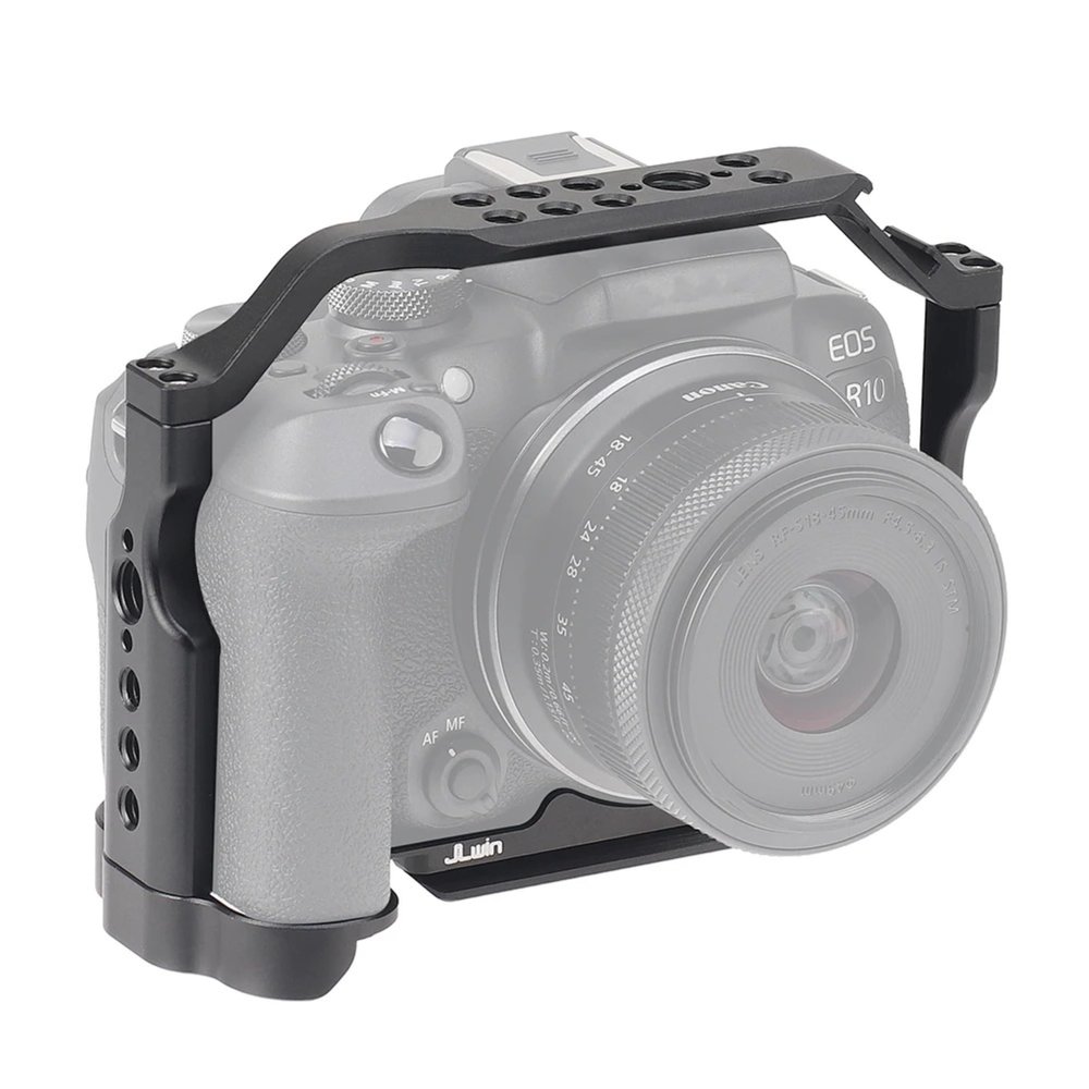 FOTGA Camera Cage for Canon EOS R10 Camera, with Cold Shoe 1/4" Screw Mouting, 3/8"-16 Locating Pins for Arri Grip, Quick Release Plate for Arca Tripod