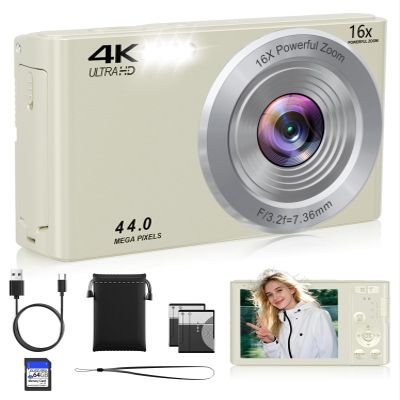 Digital Camera, 2026 Upgraded FHD 4K Small Digital Cameras with 64GB SD Card 2 Batteries, Compact Digital Camera with 16X Digital Zoom, Autofocus Travel Cameras for Vlogging for Teens Kids Boys Girls