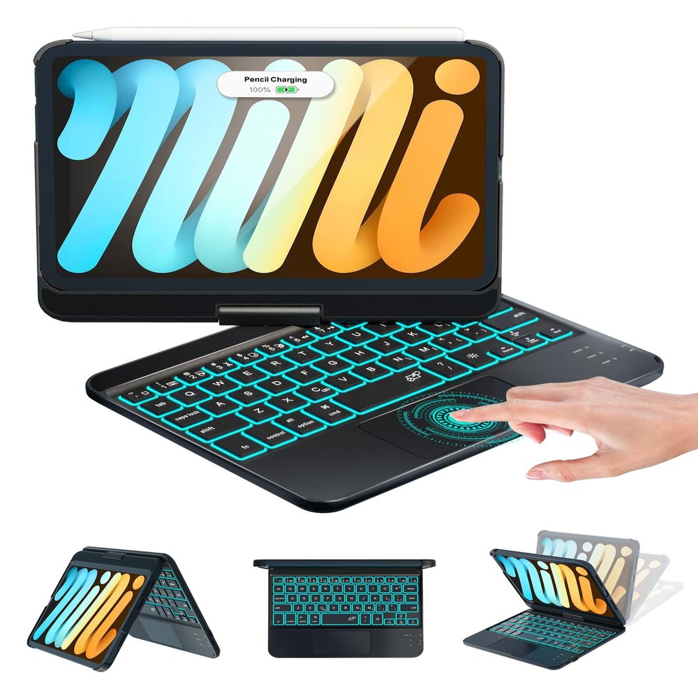 Baisla for iPad mini A17 Pro Keyboard Case(2024)&iPad mini 6 Keyboard Case (2021),Premium Hardshell Keyboard Cover with Trackpad,360 Swivel&7 Color Backlit for iPad mini 7th/6th Gen 8.3" (Black)