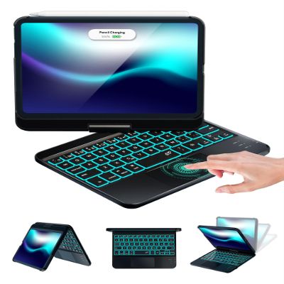 Baisla for iPad mini A17 Pro Keyboard Case(2024)&iPad mini 6 Keyboard Case (2021),Premium Hardshell Keyboard Cover with Trackpad,360 Swivel&7 Color Backlit for iPad mini 7th/6th Gen 8.3" (Dark Black)