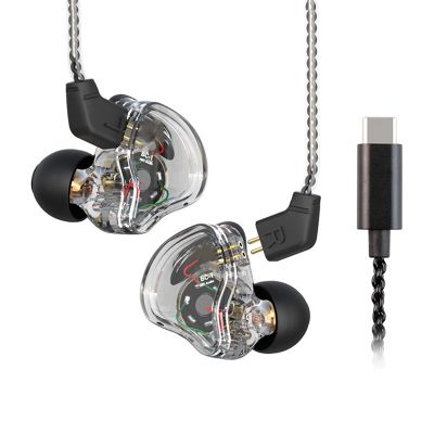 Aoresac Wired Headphones with Light Curing PC Cavity, 10mm Dual Magnetic Circuit Moving Coil, Crystal Clear Audio, and Noise Canceling, for Stereo Sound Stage Earphones (Transparent Black Type-c)
