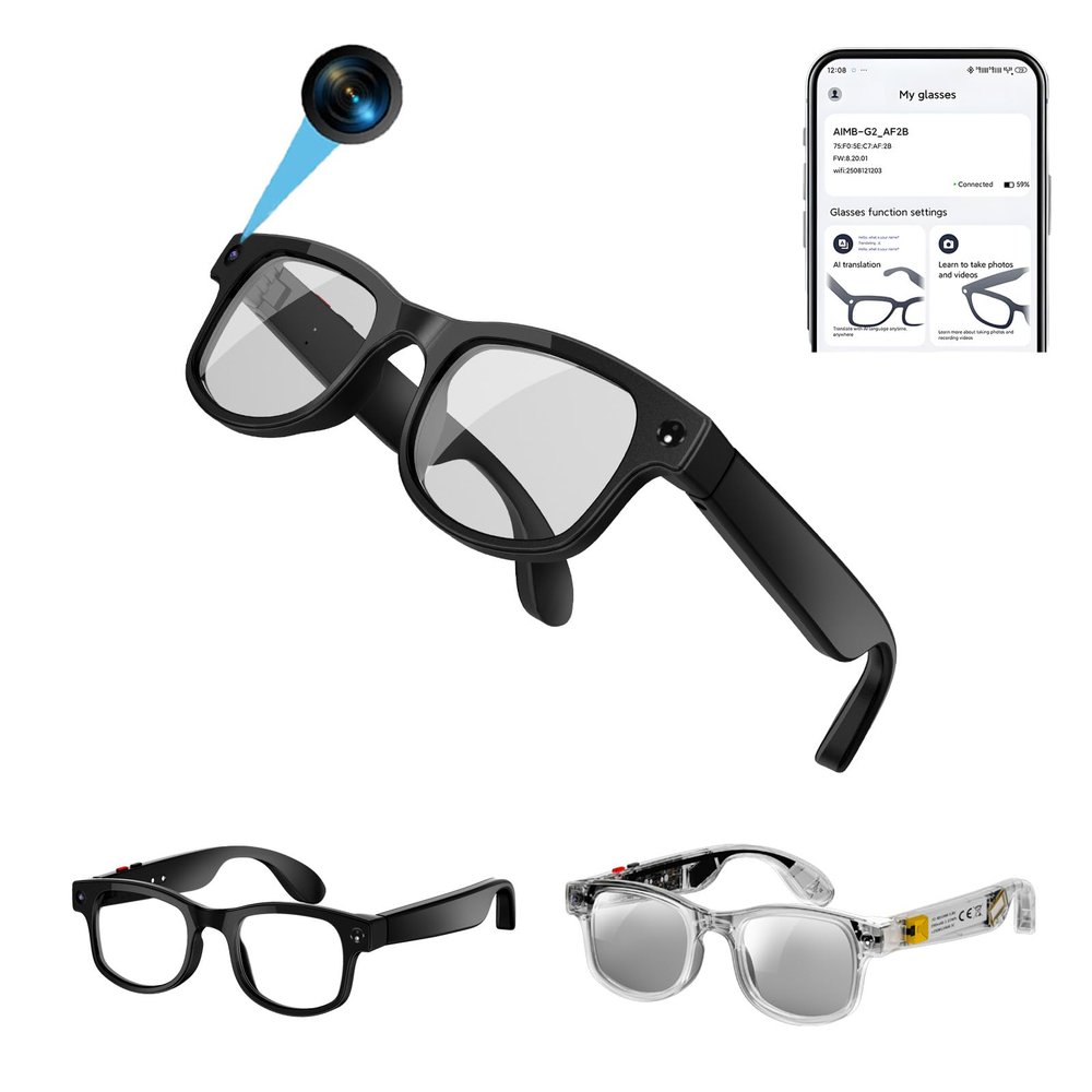 ZYLIOV AI Smart Glasses with Camera and Multi-Language Real-Time Translator,Anti-Shake 1200P HD Hands-Free Video Recording, Bluetooth Audio & Noise Reduction for Travel Business Vlogging (Black)