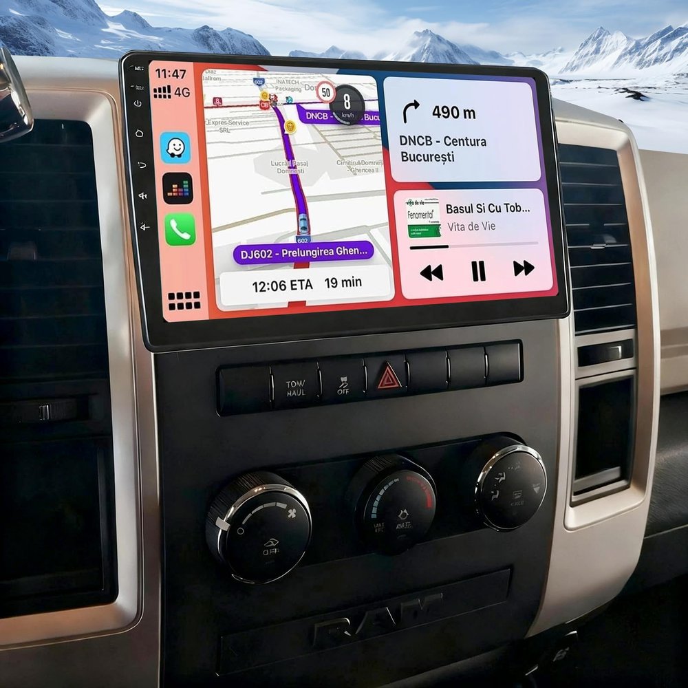 10 Inch Car Radio for Dodge Ram 1500 2500 3500 Truck 2009-2012 Double Din with Carplay and Android Auto Car Stereo Head Unit w/GPS Touch Screen Bluetooth WiFi Navi FM RDS SWC Backup Camera, 2+32G