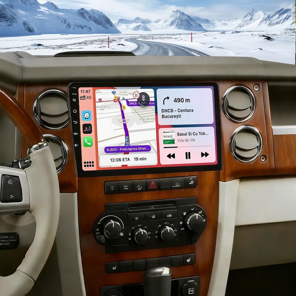 10 Inch Car Radio For Jeep Commander 2008-2011 Double Din with Carplay and Android Auto Car Stereo Head Unit w/GPS Touch Screen Bluetooth 5.0 WiFi Navi FM RDS Split Screen SWC Backup Camera Mic, 2+32G