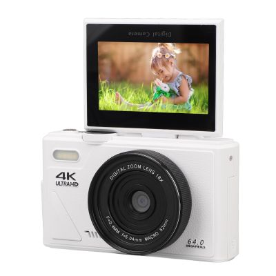 Jiawu 4K Digital Camera, 18X Digital Zoom WiFi Mirrorless Camera, Vlogging Cameras for Starter Kid Children Teen Student Girl Boy, Shoot Cam with 3 Inch Flip Screen, Anti Shake (White)