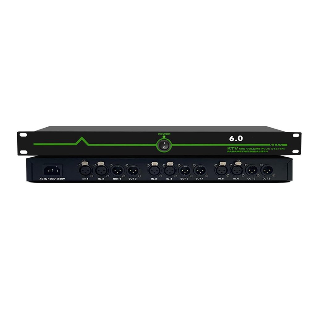 6-In-6-Out Professional Feedback Suppressor - 12-Segment Hi-Fi Retention & 5-Level Digital Anti-Howl, Ideal for Music Room, Studio, Live Performance