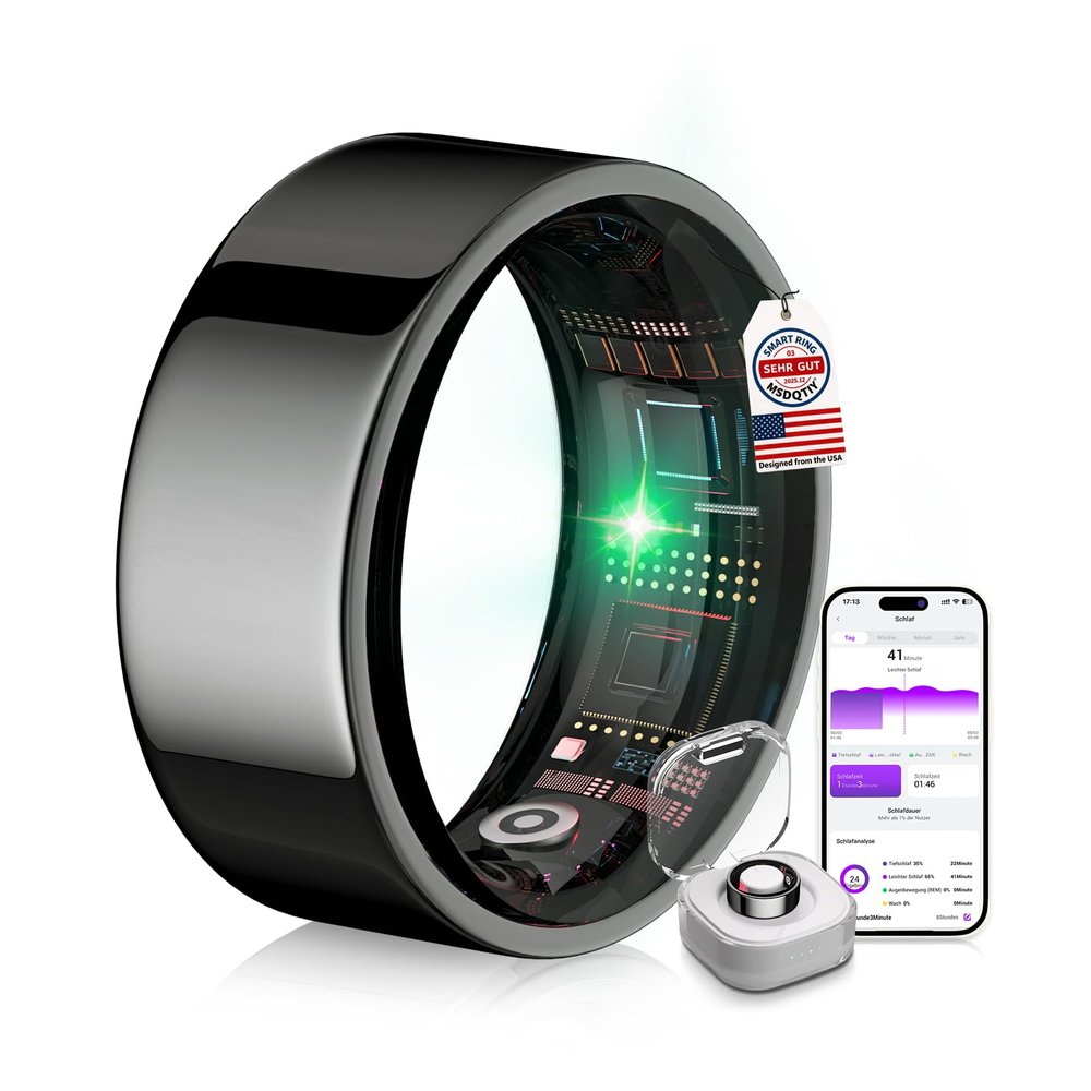 MSDQQTIY 6.0 Smart Ring and Charging CaseIndustry First  0 Measurement ErrorIP68 Waterproof 2025 Smart Ring for Women & Men for Sleep Tracking Wearable Device,Fitness Ring Black 12#