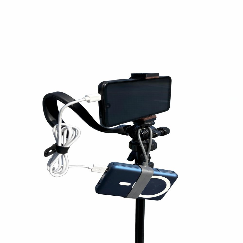 Adjustable Silicone Power Bank Holder & Cabel Managment Kit - Power Bank Strap with Phone Tether & Charging Cable Holders - for Selfie Stick, Sports Mounts - Fits Most 2.5 to 3.7 in Portable Chargers