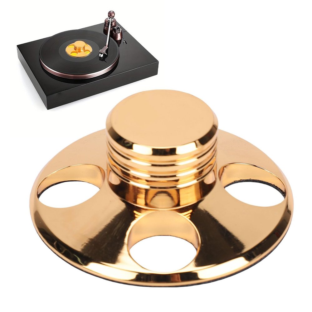 Fabater Record Weight Stabilizer, LP Vinly Turntables Metal Disc Stabilizer with Protective Soft Pad Vibration Reducer for HiFi Turntable LP Record Player (Gold)