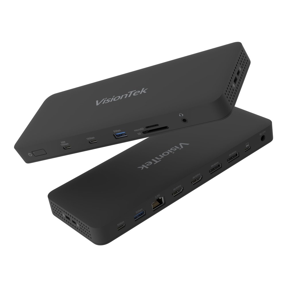 VisionTek VT8100DL Four Display Docking Station for Windows, MacOS, ChromeOS, Connect with USB-C, Thunderbolt 5/4/3, 100W Laptop Charging, 4K Displays, 2X HDMI, 2X DisplayPort, USB-A, USB-C, SD Reader