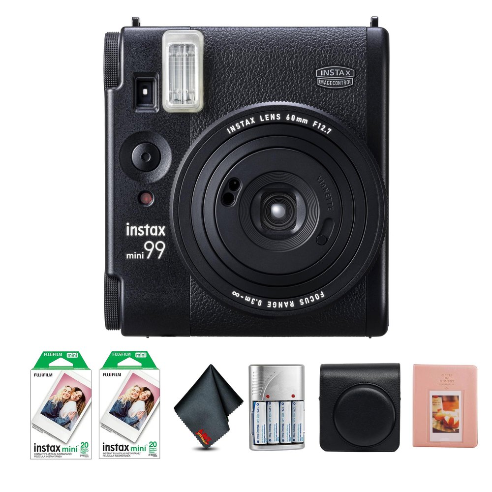 Fujifilm Instax Mini 99 Instant Camera Bundle with Fuji Instax Mini Instant Film Value Pack (40 Sheets) + Vintage Style Compatible Carrying Case - Black+ Photo Album  64 Pockets + More