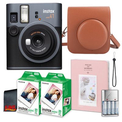Fujifilm Instax Mini 41 Instant Camera Bundle with Fuji Instax-Instant-mini Film Value Pack (40 Sheets) + Photo Album  64 Pockets + Vintage Style Compatible Carrying Case Brown + More