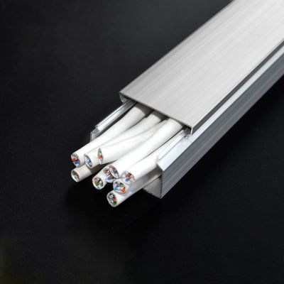24 36 48 60 72 79 in Length Stainless Steel Cable Trunking, Cables Raceway Concealer for Offices/workshops, Half Round Silver Metal Cord Cover for Prevent Cable Trips(L 24IN X W 1.2IN X H 1.2IN)