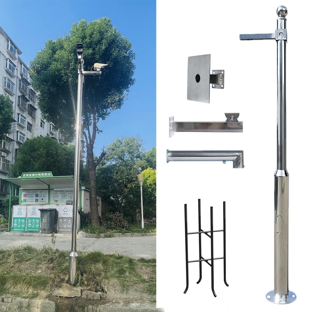 ERRULAN Security Camera Pole Mount Outdoor, Universal Surveillance Camera Post Stand Stainless Steel, CCTV Security Surveillance Pole for School/Parking Lot/Mall(Height 4m/157.4in/13.1ft)