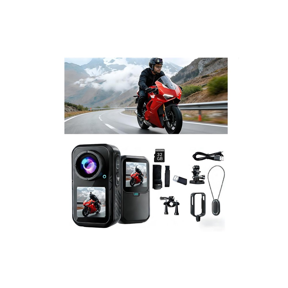 4K Mini Dual Screen Sports Camera,Thumb Action Camera,Wearable on Chest for POV Shooting with EIS Stabilization,WiFi App Remote Control 130Wide for Running Cycling Swimming Hiking Adventures (32GB)