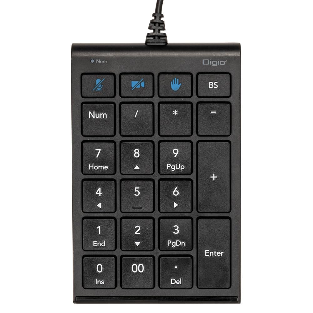 Digio2 Z2988 USB Numeric Keypad Wired with Zoom-Compatible Assignment Key Black