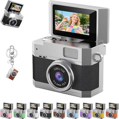 Thumb-Sized Flip Screen Mini Camera, Digital Retro CCD HD Portable Pocket Camera with 180 Flip Screen, Video Mode & Beauty Filters, Tiny Travel Vlog Keychain Cam for Beginners (1Pcs*F,with 36 Card)